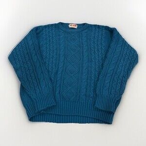 Vintage 80’s Arrow Sport Blue Cable-Knit Acrylic Crew Neck Long Sleeve Sweater